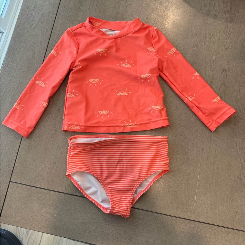 Carter's Coral and White Kids Swim Rashguard Set